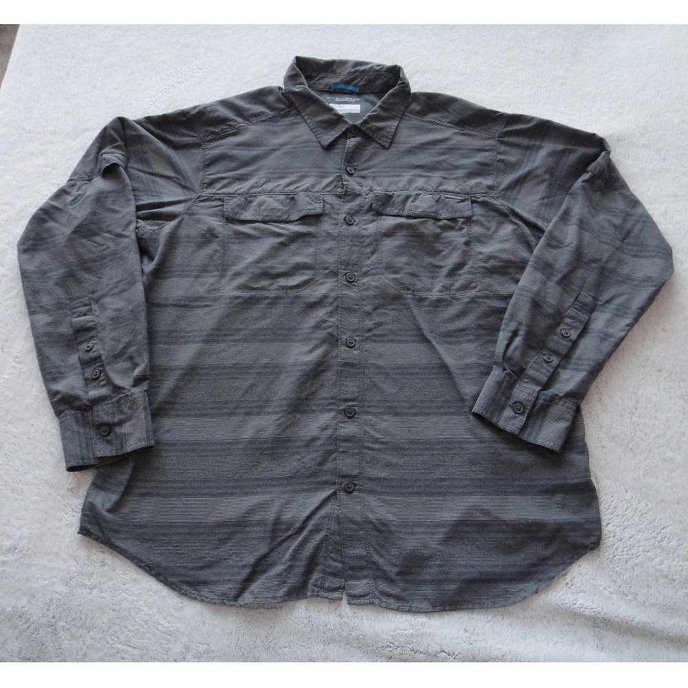 Columbia Men's XL Omni-Shade Long Sleeve Button Down Gray Striped Hiking Shirt